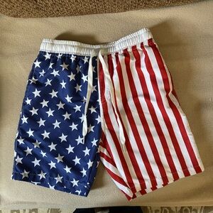 Patriotic Striped and Starred Swim Shorts